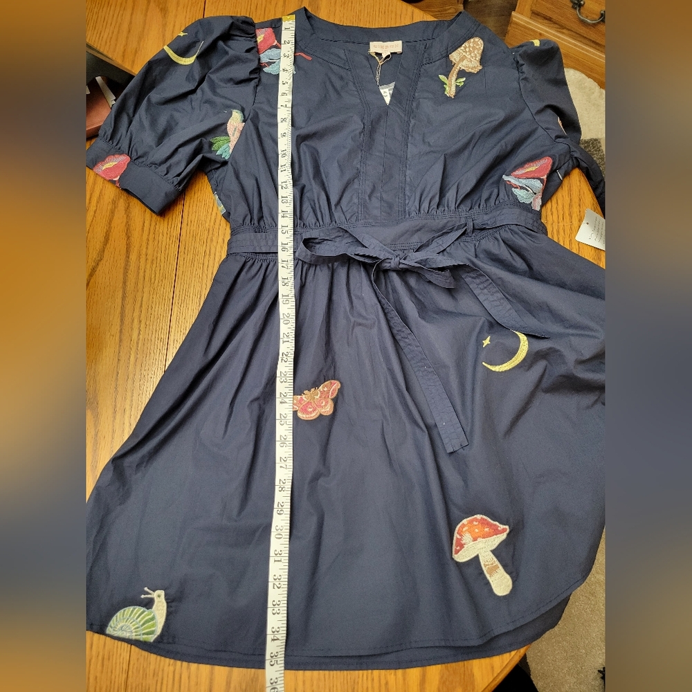 NWT CIEBON Barona Nature Embroidered Fit & Flare Cotton Dress Navy Blue Size XL - Picture 15 of 16